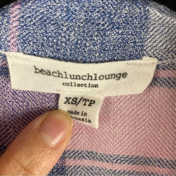 Beachlunchlounge Pink Blue Plaid Rayon Button Down Shirt XS - Picture 6 of 12